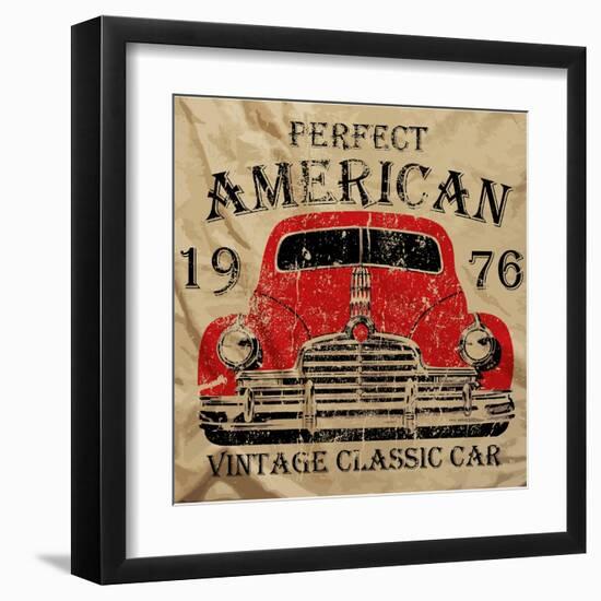 Old American Car Vintage Classic Retro Man T Shirt Graphic Design-emeget-Framed Art Print