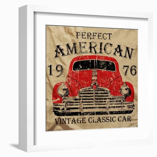 Old American Car Vintage Classic Retro Man T Shirt Graphic Design-emeget-Framed Art Print