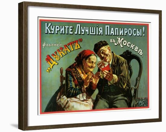 Old and Experienced Smoke the Best - Dukatz Cigarettes of Moscow-null-Framed Art Print