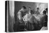 Old and Young Farmers Having a Full Dinner During Wheat Harvest Time, Central Ohio. August 1938-null-Stretched Canvas