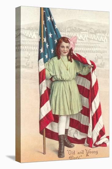 Old and Young Glory, Girl with Flag-null-Stretched Canvas