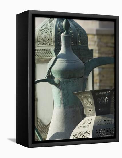 Old Arabian Coffee Pot and Jars, Dubai, United Arab Emirates, Middle East-Amanda Hall-Framed Stretched Canvas