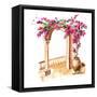 Old Architecture of the Mediterranean, North Africa or Morocco. Flowers of Bougainvillea. Hand Draw-Daria Ustiugova-Framed Stretched Canvas