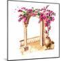 Old Architecture of the Mediterranean, North Africa or Morocco. Flowers of Bougainvillea. Hand Draw-Daria Ustiugova-Mounted Art Print