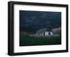 Old Barn Stands in a Wheat Field as a Thunderstorm Passes in the Distance Near Ogallah, Kansas-null-Framed Photographic Print