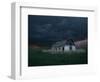 Old Barn Stands in a Wheat Field as a Thunderstorm Passes in the Distance Near Ogallah, Kansas-null-Framed Photographic Print