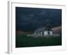 Old Barn Stands in a Wheat Field as a Thunderstorm Passes in the Distance Near Ogallah, Kansas-null-Framed Photographic Print