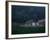 Old Barn Stands in a Wheat Field as a Thunderstorm Passes in the Distance Near Ogallah, Kansas-null-Framed Photographic Print