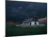 Old Barn Stands in a Wheat Field as a Thunderstorm Passes in the Distance Near Ogallah, Kansas-null-Mounted Photographic Print