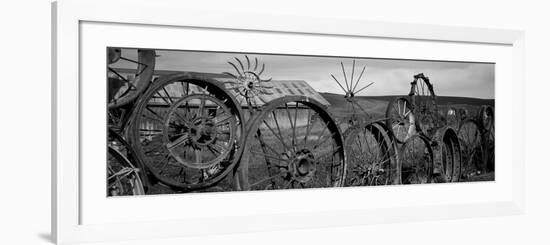 Old Barn with a Fence Made of Wheels, Palouse, Whitman County, Washington State, USA-null-Framed Photographic Print