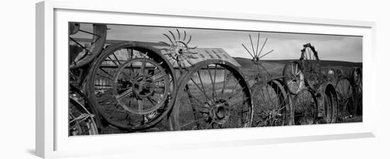 Old Barn with a Fence Made of Wheels, Palouse, Whitman County, Washington State, USA-null-Framed Premium Photographic Print