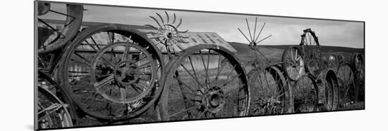 Old Barn with a Fence Made of Wheels, Palouse, Whitman County, Washington State, USA-null-Mounted Photographic Print