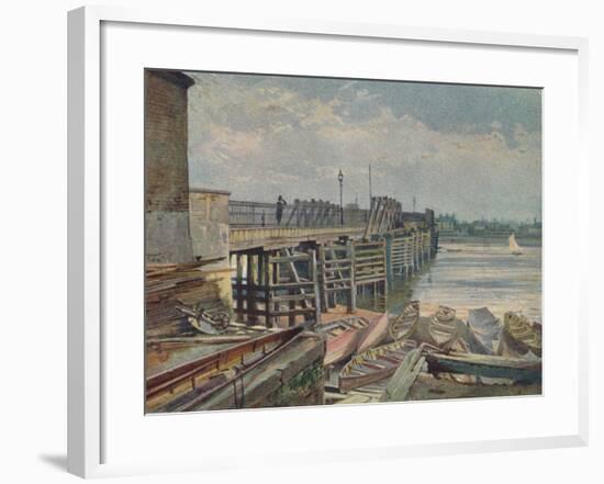 'Old Battersea Bridge, From The North Bank', looking across the River Thames, London, 1885-John Crowther-Framed Giclee Print