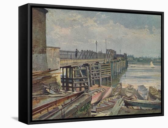 'Old Battersea Bridge, From The North Bank', looking across the River Thames, London, 1885-John Crowther-Framed Stretched Canvas