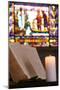 Old Bible and church candle, Carouge Protestant temple, Geneva, Switzerland-Godong-Mounted Photographic Print