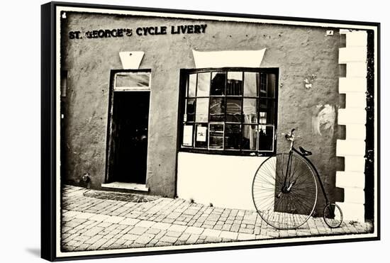 Old Bicycle at the Livery, Bermuda-George Oze-Framed Stretched Canvas