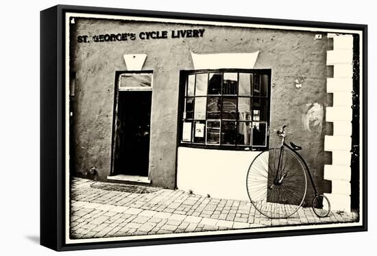 Old Bicycle at the Livery, Bermuda-George Oze-Framed Stretched Canvas