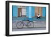 Old Bicycle Propped Up Outside Old Building with Local Man on Steps-Lee Frost-Framed Photographic Print