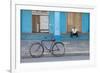 Old Bicycle Propped Up Outside Old Building with Local Man on Steps-Lee Frost-Framed Photographic Print