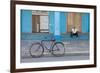 Old Bicycle Propped Up Outside Old Building with Local Man on Steps-Lee Frost-Framed Photographic Print