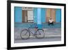 Old Bicycle Propped Up Outside Old Building with Local Man on Steps-Lee Frost-Framed Photographic Print