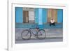 Old Bicycle Propped Up Outside Old Building with Local Man on Steps-Lee Frost-Framed Photographic Print