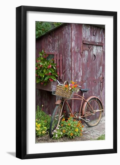 Old Bicycle with Flower Basket Next to Old Outhouse Garden Shed-Richard and Susan Day-Framed Photographic Print