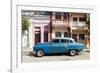 Old blue American car parked in front of old buildings, Cienfuegos, Cuba-Ed Hasler-Framed Photographic Print
