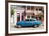 Old blue American car parked in front of old buildings, Cienfuegos, Cuba-Ed Hasler-Framed Photographic Print