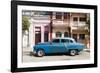 Old blue American car parked in front of old buildings, Cienfuegos, Cuba-Ed Hasler-Framed Photographic Print