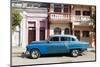 Old blue American car parked in front of old buildings, Cienfuegos, Cuba-Ed Hasler-Mounted Photographic Print