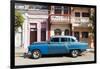 Old blue American car parked in front of old buildings, Cienfuegos, Cuba-Ed Hasler-Framed Photographic Print