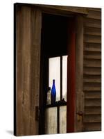 Old Blue Bottle in Window of Barn in Rural New England, Maine, USA-Joanne Wells-Stretched Canvas