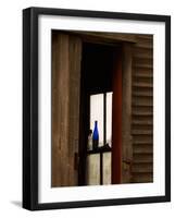 Old Blue Bottle in Window of Barn in Rural New England, Maine, USA-Joanne Wells-Framed Photographic Print