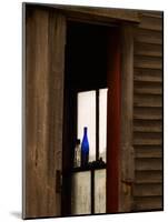 Old Blue Bottle in Window of Barn in Rural New England, Maine, USA-Joanne Wells-Mounted Photographic Print