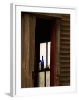 Old Blue Bottle in Window of Barn in Rural New England, Maine, USA-Joanne Wells-Framed Photographic Print