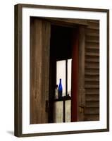 Old Blue Bottle in Window of Barn in Rural New England, Maine, USA-Joanne Wells-Framed Photographic Print