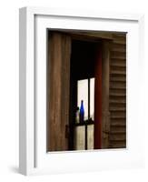 Old Blue Bottle in Window of Barn in Rural New England, Maine, USA-Joanne Wells-Framed Photographic Print