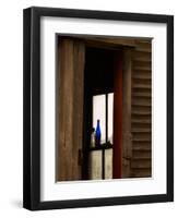 Old Blue Bottle in Window of Barn in Rural New England, Maine, USA-Joanne Wells-Framed Premium Photographic Print