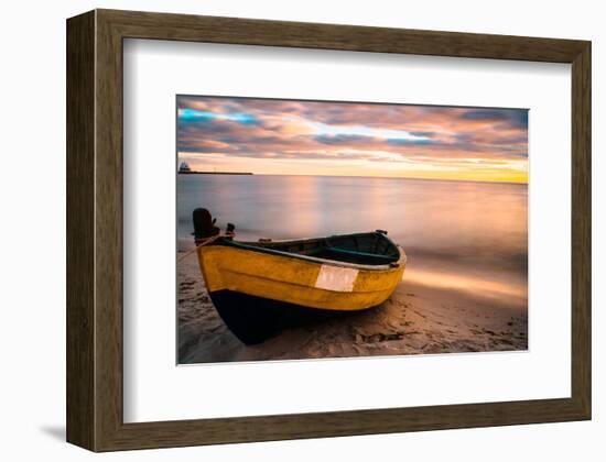 Old Boat at Sunset Beach-null-Framed Art Print