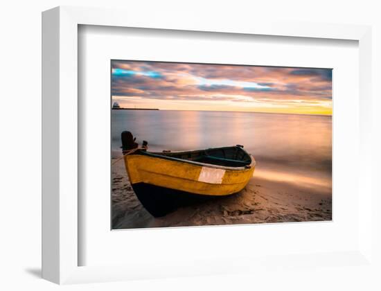 Old Boat at Sunset Beach-null-Framed Art Print