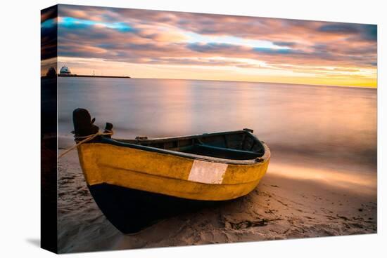 Old Boat at Sunset Beach-null-Stretched Canvas