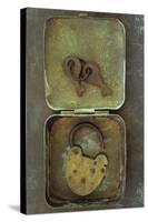 Old Brass Padlock Lying in Brass Tin with its Rusty Keys Lying in Lid and Resting-Den Reader-Stretched Canvas