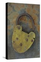 Old Brass Padlock Lying on Rusty Metal Sheet-Den Reader-Stretched Canvas