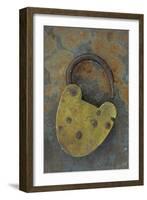 Old Brass Padlock Lying on Rusty Metal Sheet-Den Reader-Framed Photographic Print