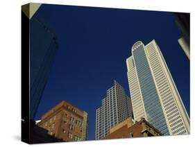 Old Brick Building Contrasts with Modern Skyscrapers in Dallas, Texas, USA-Rennie Christopher-Stretched Canvas