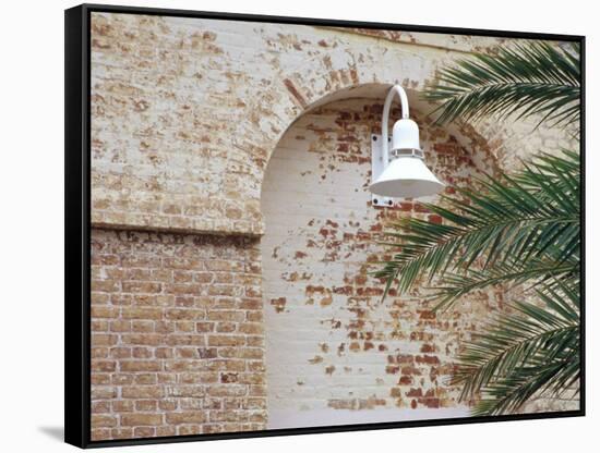 Old Brick Wall with Palm Trees, Key West, Florida Keys, Florida, USA-Terry Eggers-Framed Stretched Canvas
