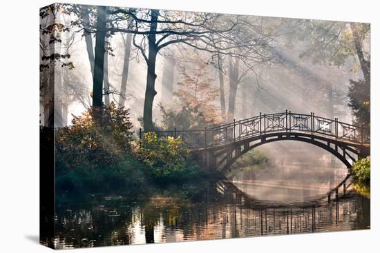 Old Bridge in Autumn Misty Park - HDR-gorillaimages-Stretched Canvas