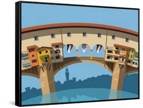 Old Bridge in Florence Flat Illustration-Nikola Knezevic-Framed Stretched Canvas