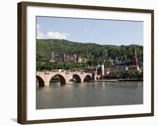 Old Bridge over the River Neckar, Old Town and Castle, Heidelberg, Baden-Wurttemberg, Germany, Euro-Hans Peter Merten-Framed Photographic Print